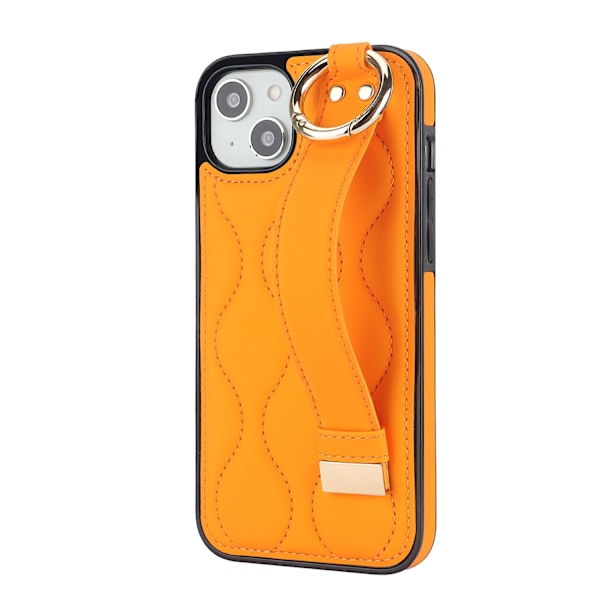 iPhone 13 -kotelo, oranssi rengasranneke, nahkaa, muodikas aaltokuvio, täysi putoamissuoja