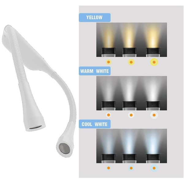 Led Neck Läsljus 3 färger 6 ljusstyrka nivåer Böjbar arm
