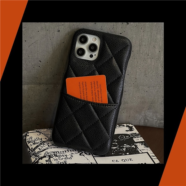 Kotelo iPhone 14plus -puhelimelle, litsikuvio, timanttimusta, korttipaikka, ins-nahkainen kaulanauha, kova