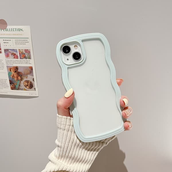 2 stk. Etui til iPhone 17 Pro Lyseblå Bølgemønstret Ramme Støtsikker