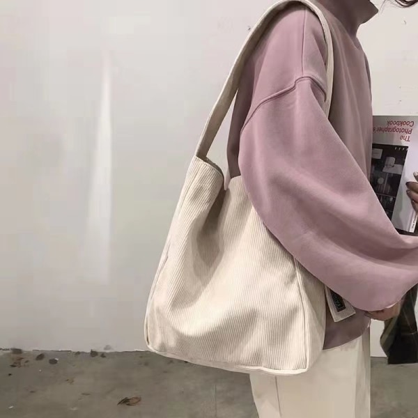 Kvinder håndtaske Canvas Retro Skulder Stor Kapacitet Student Class Alsidig Messenger Brown corduroy big bag Single bag