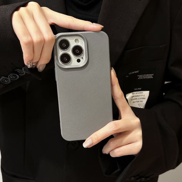 Fodral för iPhone 17promax lädertextur grå lädertextur silikon