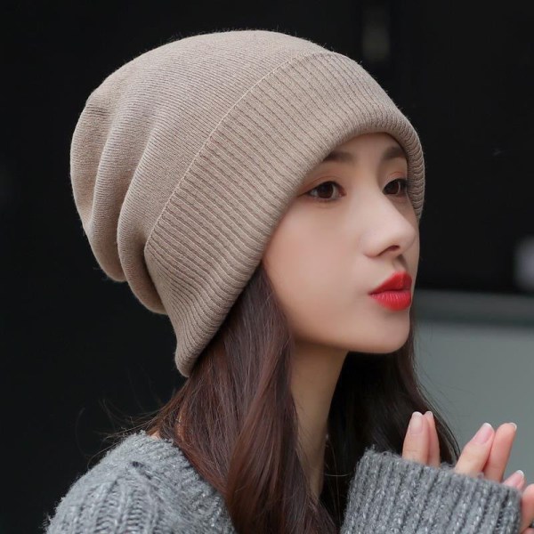 Varm vinterstrik Beanie Hatte Hat Kvinders efterår Alsidig koreansk stil Trendy mode britisk dobbeltlag unisex Double-layer thickened [light gray] M