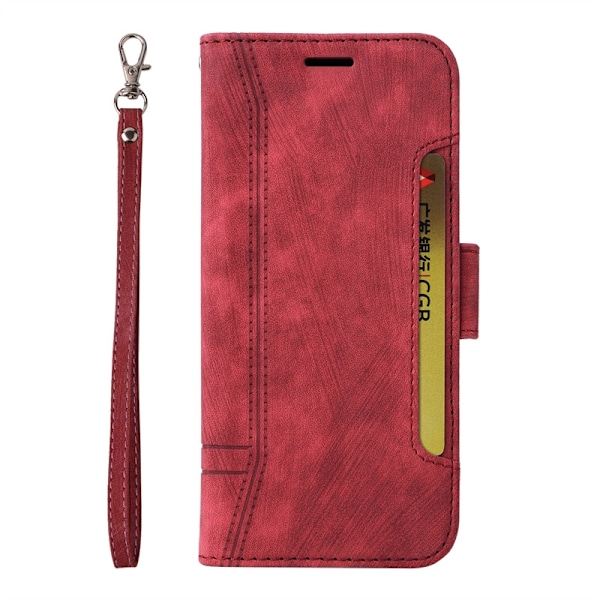 Etui til iPhone 15 Plus rød side kort læder stor håndrem solid side