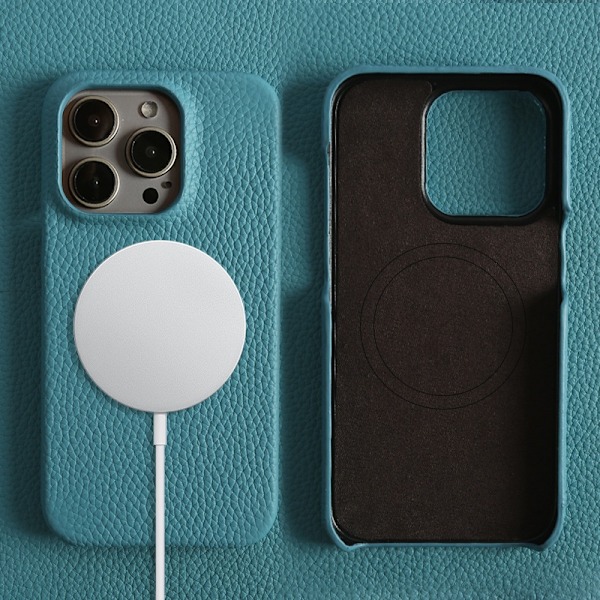 Fodral för iPhone 14 Pro Max ljusblått läder magnetiskt högkvalitativt kohud