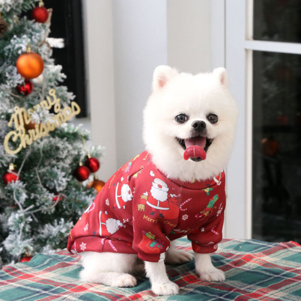 Husdjurskläder Medium och Stor Hund Katt Fleecefodrad Jultröja med printed Red background l