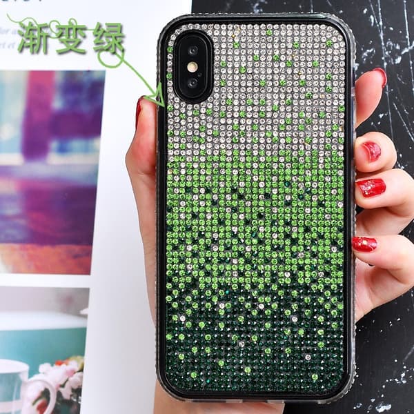 Fodral för iPhone 17 Pro Max Gradient Grön Diamant Gradient Rhinestone Trendigt Märke