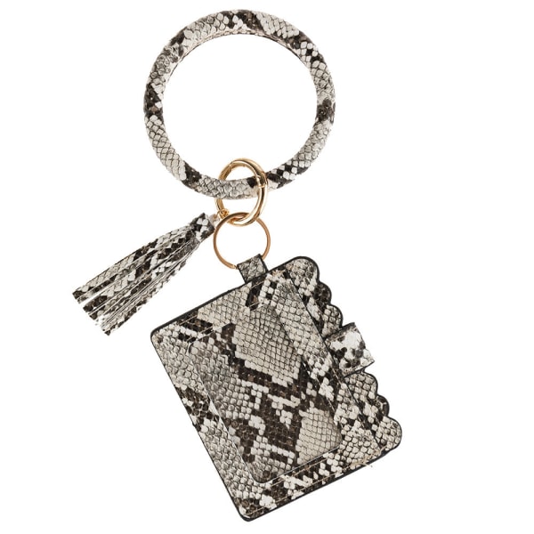 Leopard print PU læder kvast armbånd nøglering Kortholder Dokumentpakke Møntpung Clutch White snakeskin