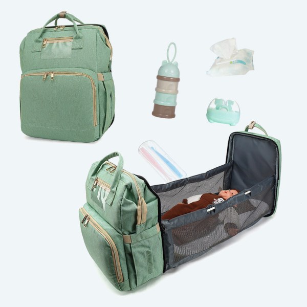 Pusletasker Mommy Bag Bærbar Folde Stor Kapacitet Multifunktionel Dobbelt Skulder Baby Dark green