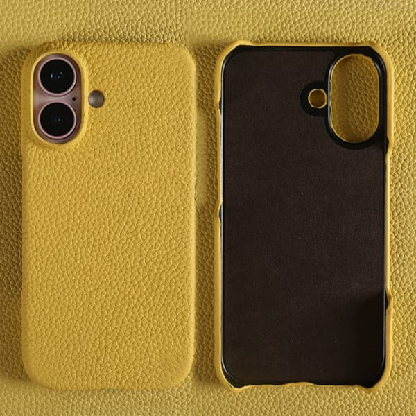 Fodral för iPhone16pro Gult läder Premium kohud