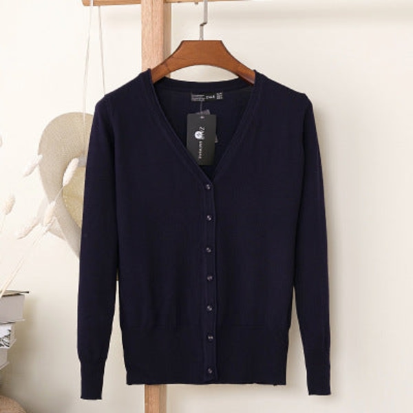 Kvinnor Stickat Höst Vinter Tröja Loose Crop Top Cardigan Långärmad Inverness Dark Blue XXXL