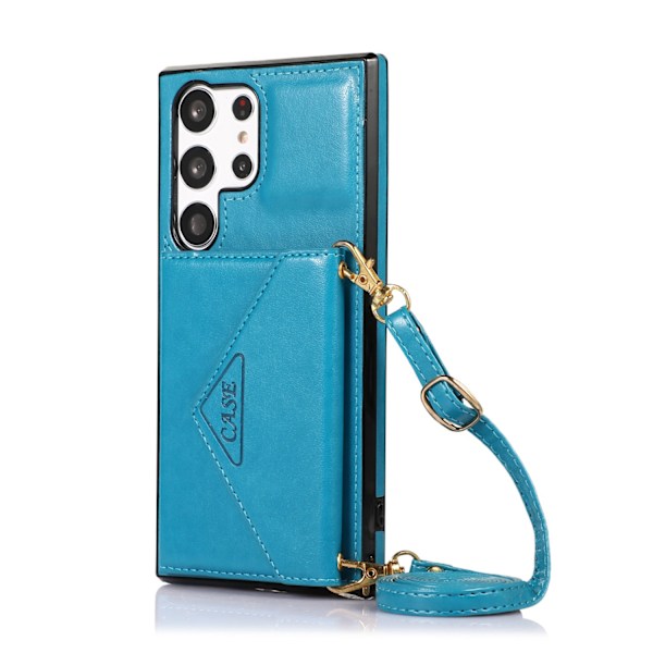 Fodral för iPhone 14 6.1 blå crossbody plånbok magnetisk korthållare fack läder