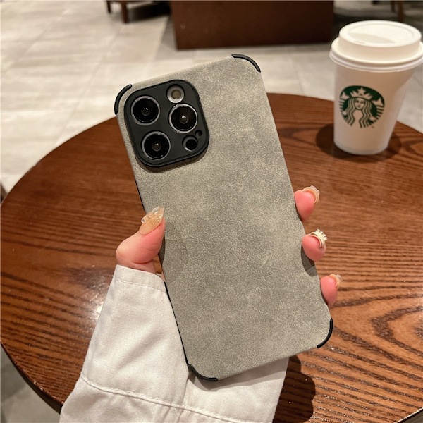 Kotelo iPhone 15 Pro -puhelimelle, vaaleanharmaa [ei logoa], ylellinen lampaannahkainen mokkanahka, puhdas ja pehmeä