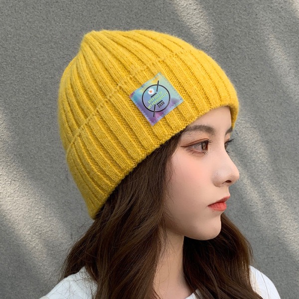 Varm vinter strik hue hue Uld Kvinder Efterår Casual Matchende Pullover Unisex Small chrysanthemum label-yellow M