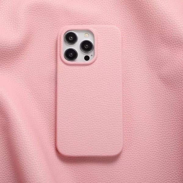 Etui til iPhone 16pro lychee-mønster rosa lær mønster enkel solid hardt fallsikkert