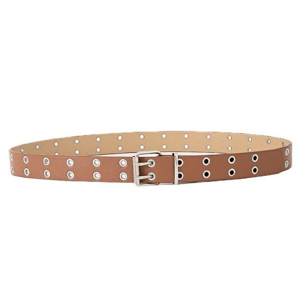 Women Belts Double Row Air Hole Belt Fashionable Faux Leather Simple Casual Decorative Hollow-out Full Hole Belt for Women Silver 105x2.8cm