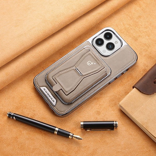 Fodral för iPhone 13PRO MAX grått korthållare magnetiskt läder anti-fall