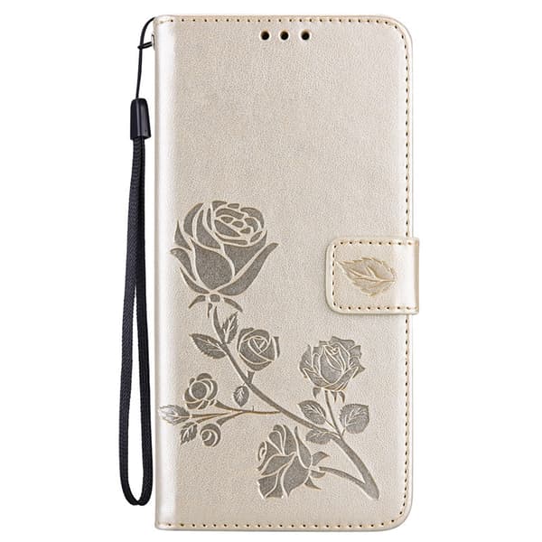 Fodral för iPhone 13 Pro guld ros läder ros präglad blomma