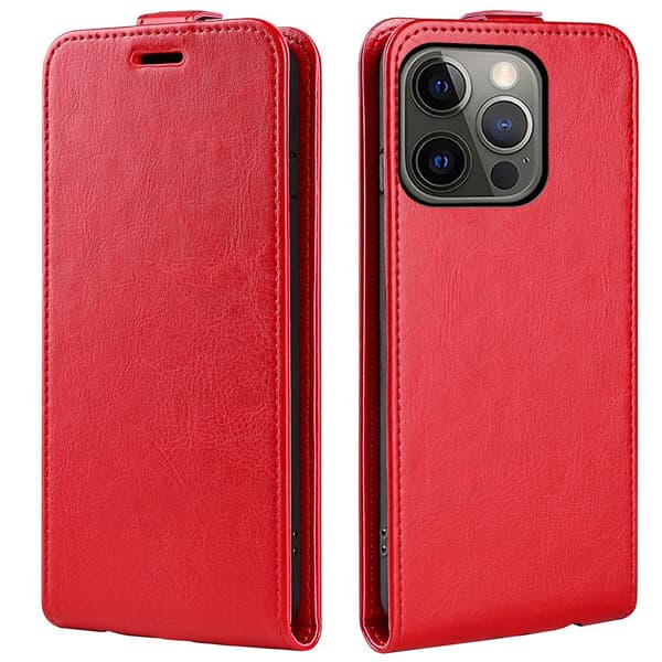Etui til iPhone 13 Pro rødt lær lommebok tilpasset