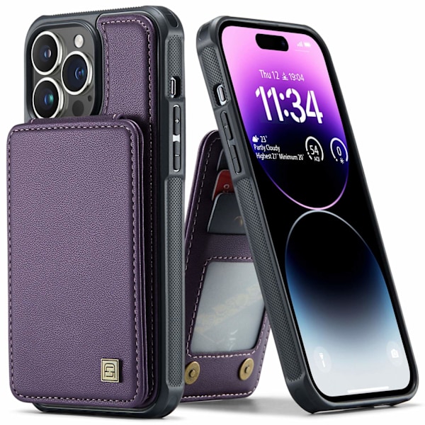 Skal för iPhone 13 Pro Pärlemorskimrande Lila Kortplats Bakre Fäste Läder