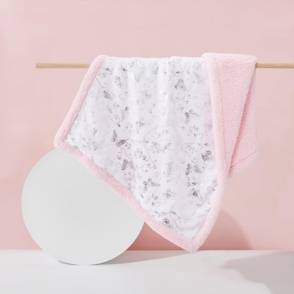 Babytæppe dobbeltlags tykt flannel lammeuld åndbart termisk koralfleecebroderet tæppe Pink 75*100cm