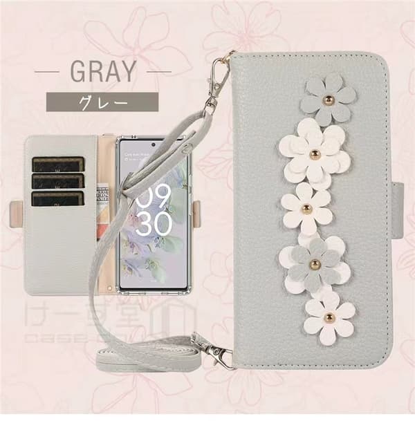 Etui til iPhone 15 Plus grå ny blomst lang snor lær anti-fall flip