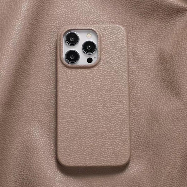 Etui til iPhone 13 Litchi mønster kamel læder mønster simpelt solidt hårdt faldsikret