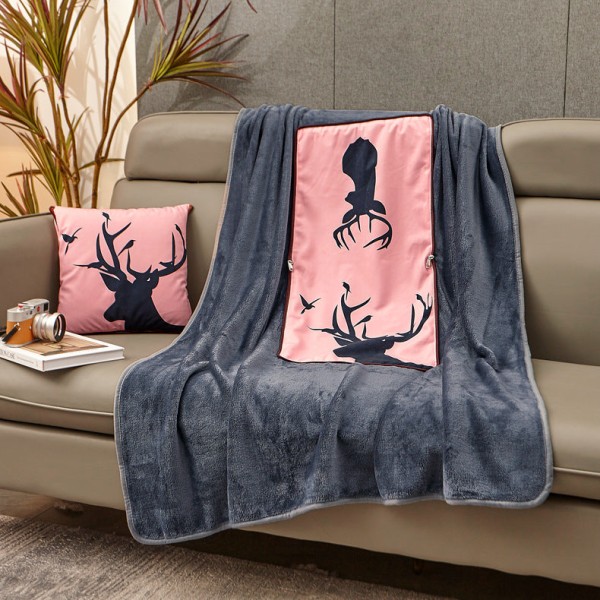 Tyk varm fleece tæppe Flanell pude tæppe Aircondition dobbelt-brug tæppe Jungle Elk 150*200cm