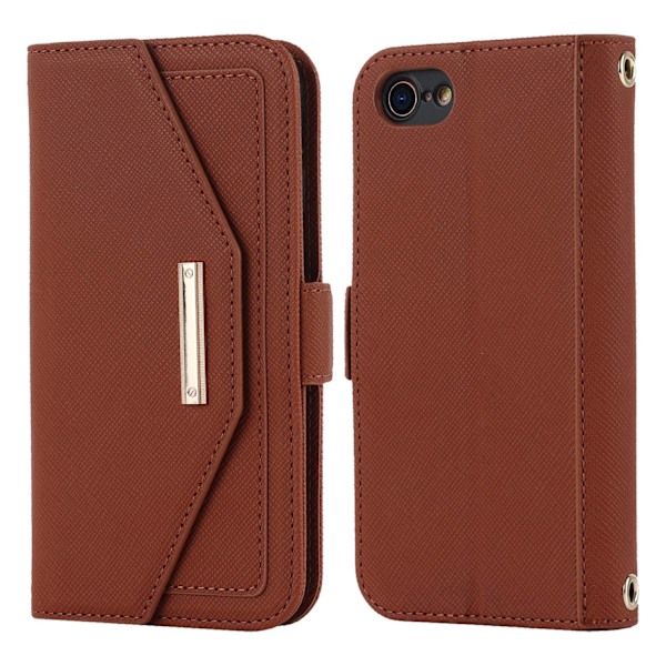 Etui til iPhone 15 Plus brun ve cross grain lommebok i lær