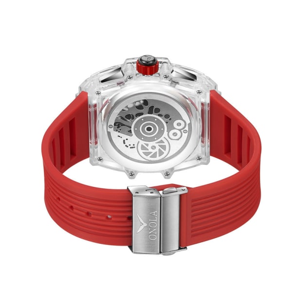 Miesten kellot läpinäkyvä case Monitoiminen valaiseva vedenpitävä watch black and red 1