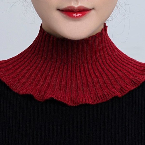 Kvinder piger falsk krave Autumn Warm Cervical Support Bandana Dekorativ strikket uld Thin wine red