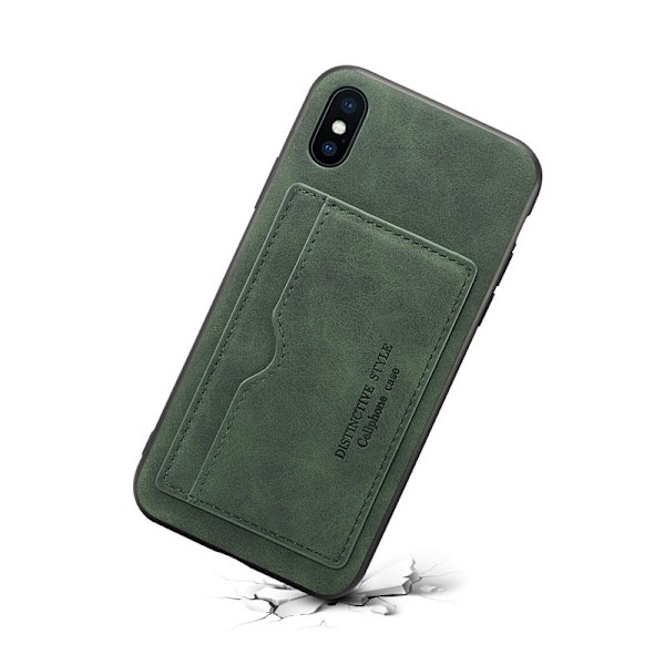 Etui til iPhone 13 Pro Max 6,7 tommer mørkegrønt læder kortholder
