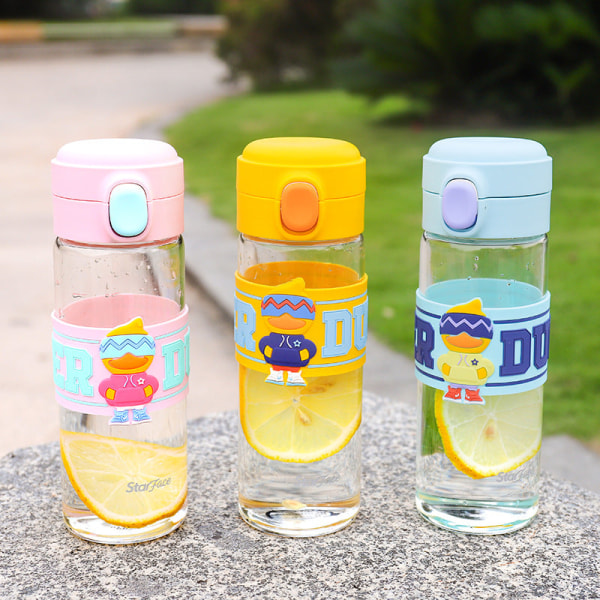 Børnevanddrikkeflaske Sød til børn Borosilikat varmebestandigt glassprængdæksel Filterskærm Duck yellow 450ML