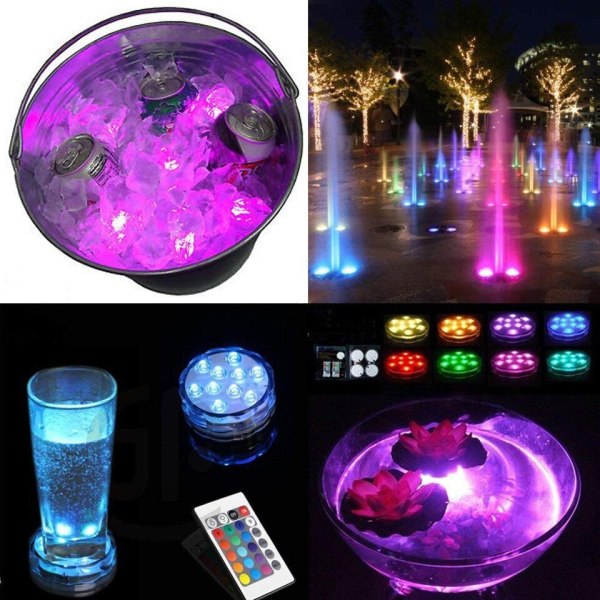 10 led fjernkontrollert nedsenkbart lys batteridrevet RGB undervannslampe for utendørs hage svømmebasseng fest vase 6lamp 1remote