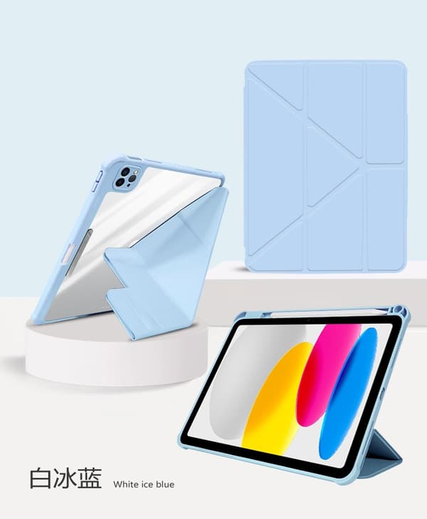 Etui til iPad Air3/Pro 10.5\" Hvid Isblå Variabelt Spænde Foldbart Læder