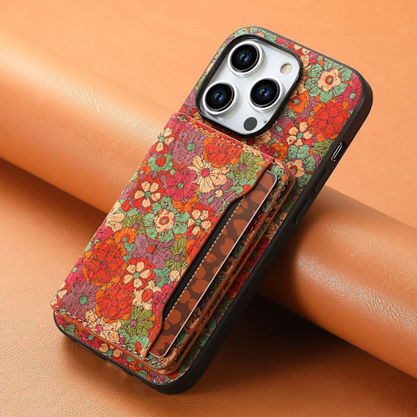 Kotelo iPhone 13 Pro Max -puhelimelle, punainen sarja, puinen korttipaikka