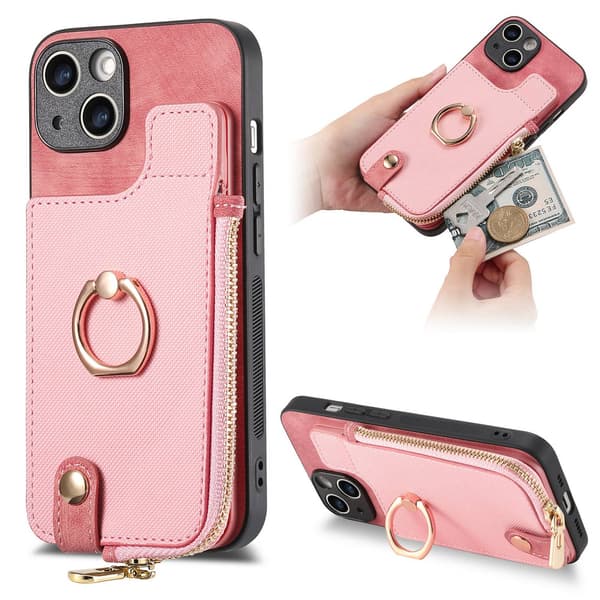 Etui til iPhone 15 Pro rosa solid kortholderring