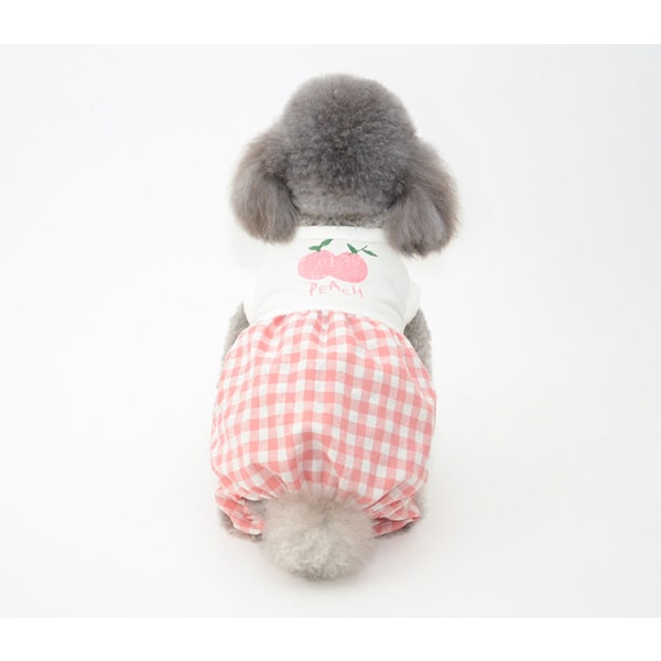 Kæledyrstøj Forår og sommer Hundeoveralls Græskarbukser Teddy Pomeranian Tøj Pink plaid XXL