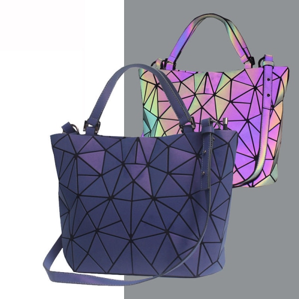 Kvinner Dame Handbag Geometrisk Bag Luminous Bucket Bag Diamond Grid Folding Blue luminous