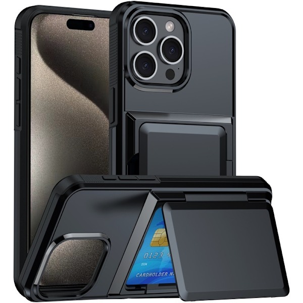 Kotelo iPhone 16 Pro 6.3 mustalle korttipaikalle 2 in 1 lompakkokotelo putoamissuoja