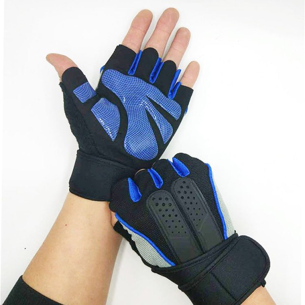 Kvinnor Män Cykelhandskar Fitness Halvfinger Halkfri Armband Silikon Andas Blue XL