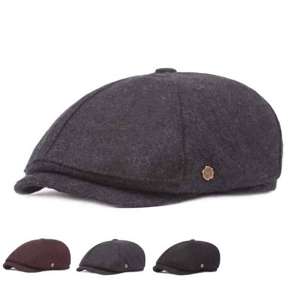 Baskerhatt med cap i ylle herr basker höst- och vinterhattar Retro åttkantig hatt Konstnärlig ungdomshatt Default Title