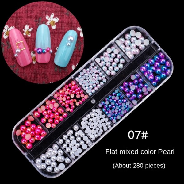 Negledekorasjoner for Nail Art Rhinestone Bottoming Drill Hulnagle Nail Rhinestone Sticking Paljetter Fargerike krystaller 07-flat mixed Pearl