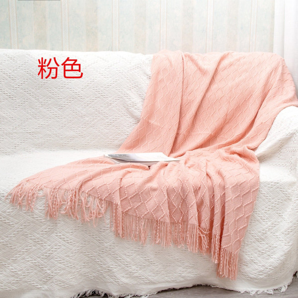 Cover Peitto Neulottu Peitto Homestay Hotel Bed Runner Peitto Sängynpeitto Nap-peitto Pink 130*230cm