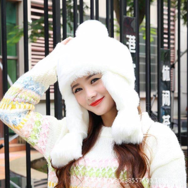 Lämmin talvi neulottu pipo hatut naisten syksy ja talvi Lei Feng tuulenpitävä lämpöä säilyttävä materiaali paksunnettu fleece korvaläpät Unisex Princess-White Wool head circumference [54-60cm]]