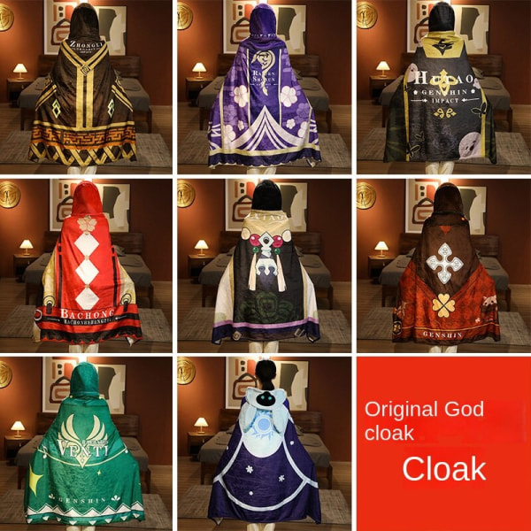 Original Gud som omger spelet Plysch Cape Cloak Wendi Zhongli Valnöt Flanell Luftkonditioneringsfilt med hatt Lightning 110*160cm