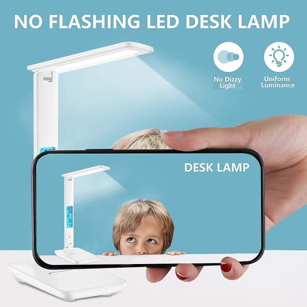 Hvit LED-bordlampe 5 lysstyrke 3 fargenivåer Usb-tilkobling L
