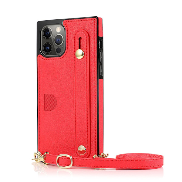Kotelo iPhone 16 Plus 201:lle punainen takakorttipaikka kaulanauha crossbody-pidike