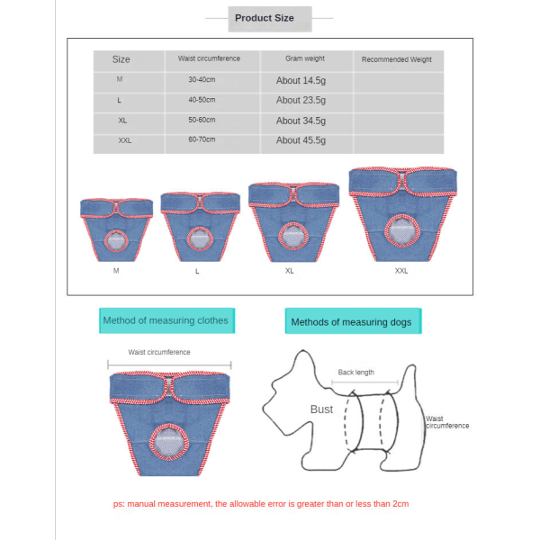 Kjæledyrsklær Små og mellomstore Hunder Chiffon Denim Menstruasjonstruser Sikkerhetstruser Pink l