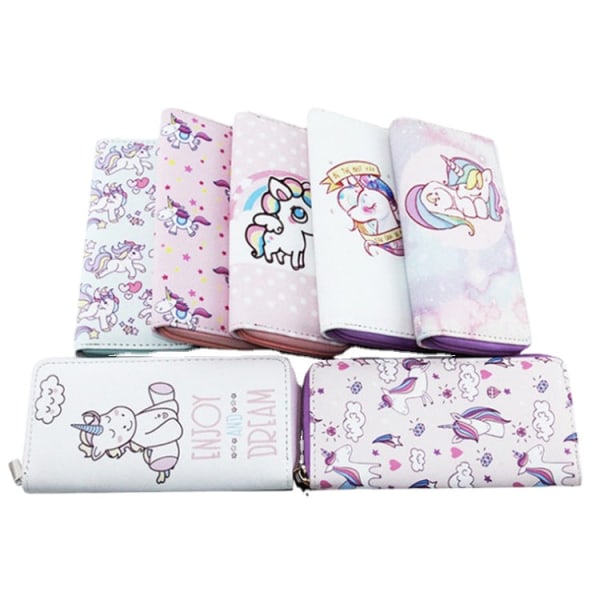 Unicorn Series Hestehode Lang Pu Horisontal Firkantet lommebok Student Clutch med glidelås Unicorn A